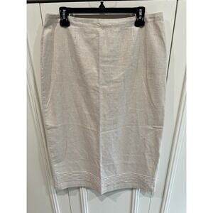 Christopher & Banks Linen Pencil Maxi MIDI Skirt Beige Modest Minimalist